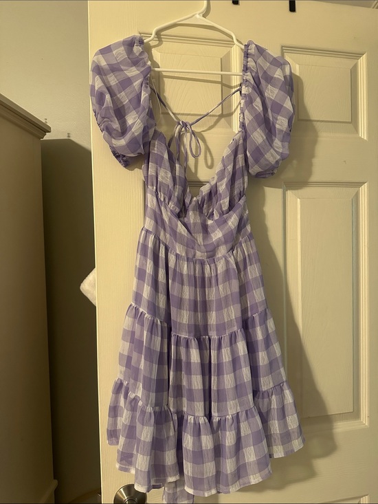 Princess Polly Dresses & Skirts - Princess Polly Lavender Gingham Puff-Sleeve Tiered Dress